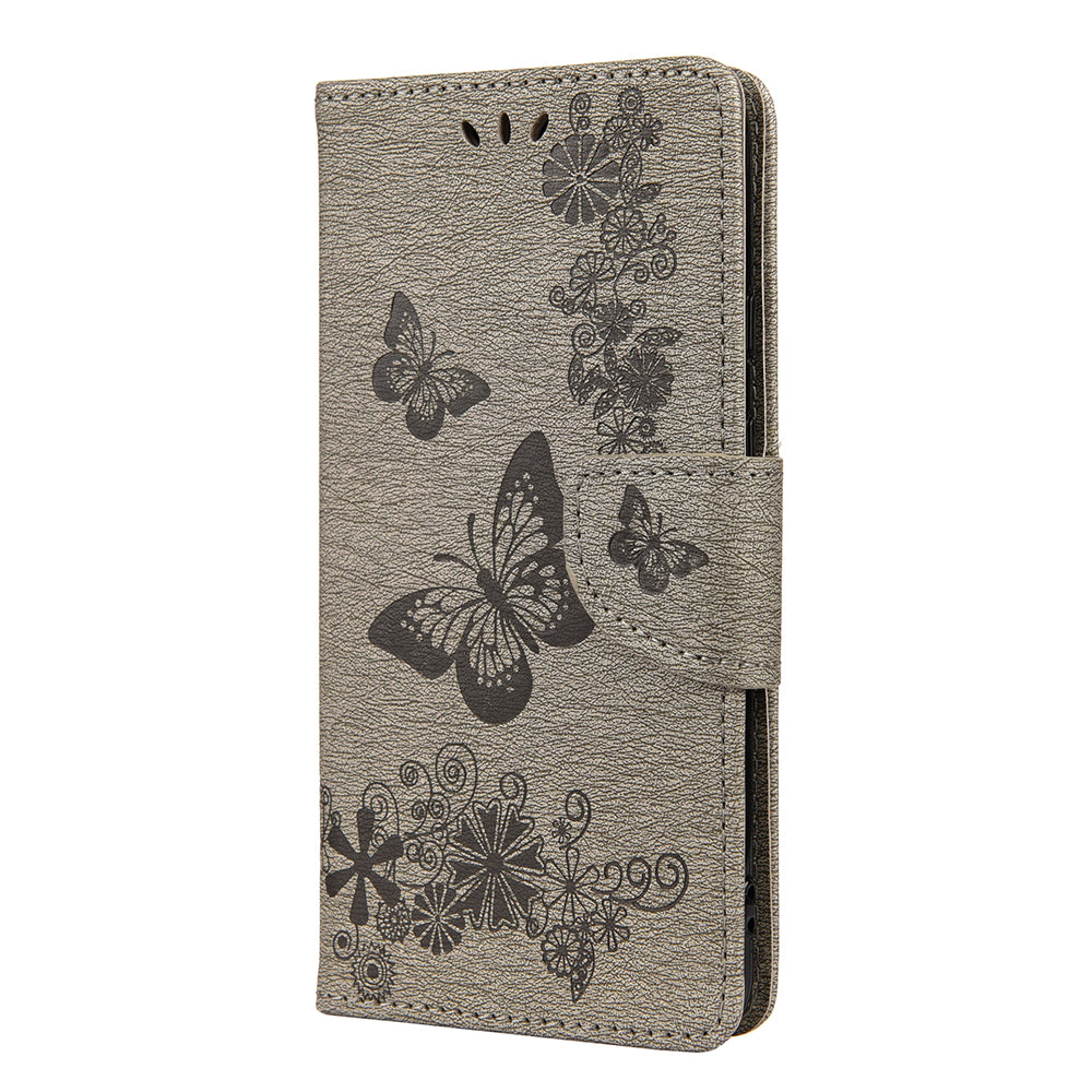 Butterfly Flower Imprint Leather Wallet Case with Stand for Google Pixel 4a 5G