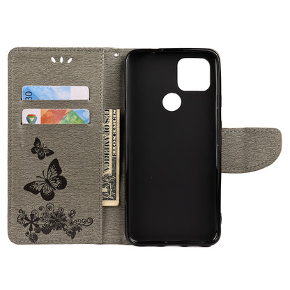 Butterfly Flower Imprint Leather Wallet Case with Stand for Google Pixel 4a 5G