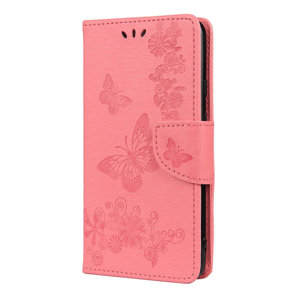 Butterfly Flower Imprint Leather Wallet Case with Stand for Google Pixel 4a 5G