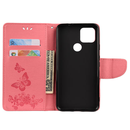 Butterfly Flower Imprint Leather Wallet Case with Stand for Google Pixel 4a 5G