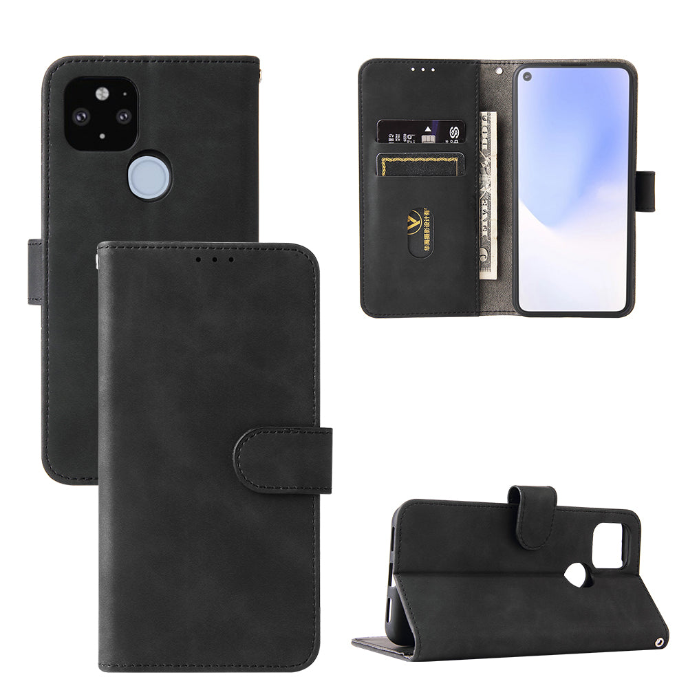 Skin-touch Folio Flip Leather Protective Shell for Google Pixel 5a 5G Wallet Stand Cover