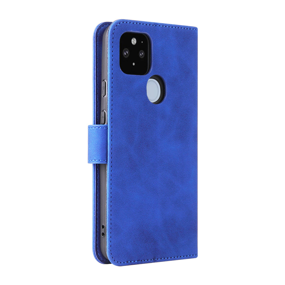 Skin-touch Folio Flip Leather Protective Shell for Google Pixel 5a 5G Wallet Stand Cover