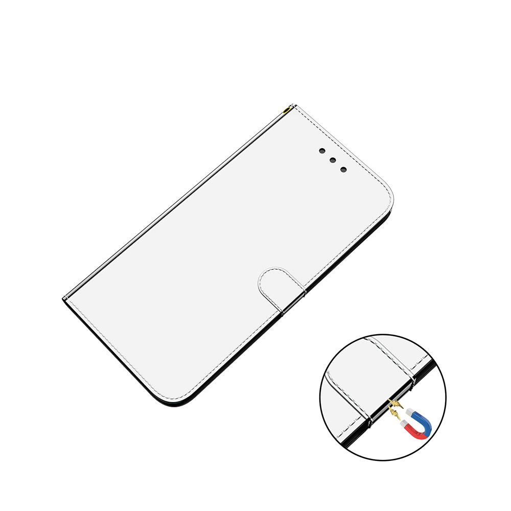 Well-Protected Mirror-like Surface Leather Case + Wrist Strap with Wallet Stand Design for Google Pixel 5a 5G