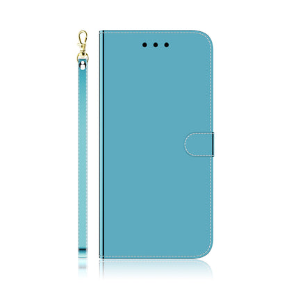 Well-Protected Mirror-like Surface Leather Case + Wrist Strap with Wallet Stand Design for Google Pixel 5a 5G