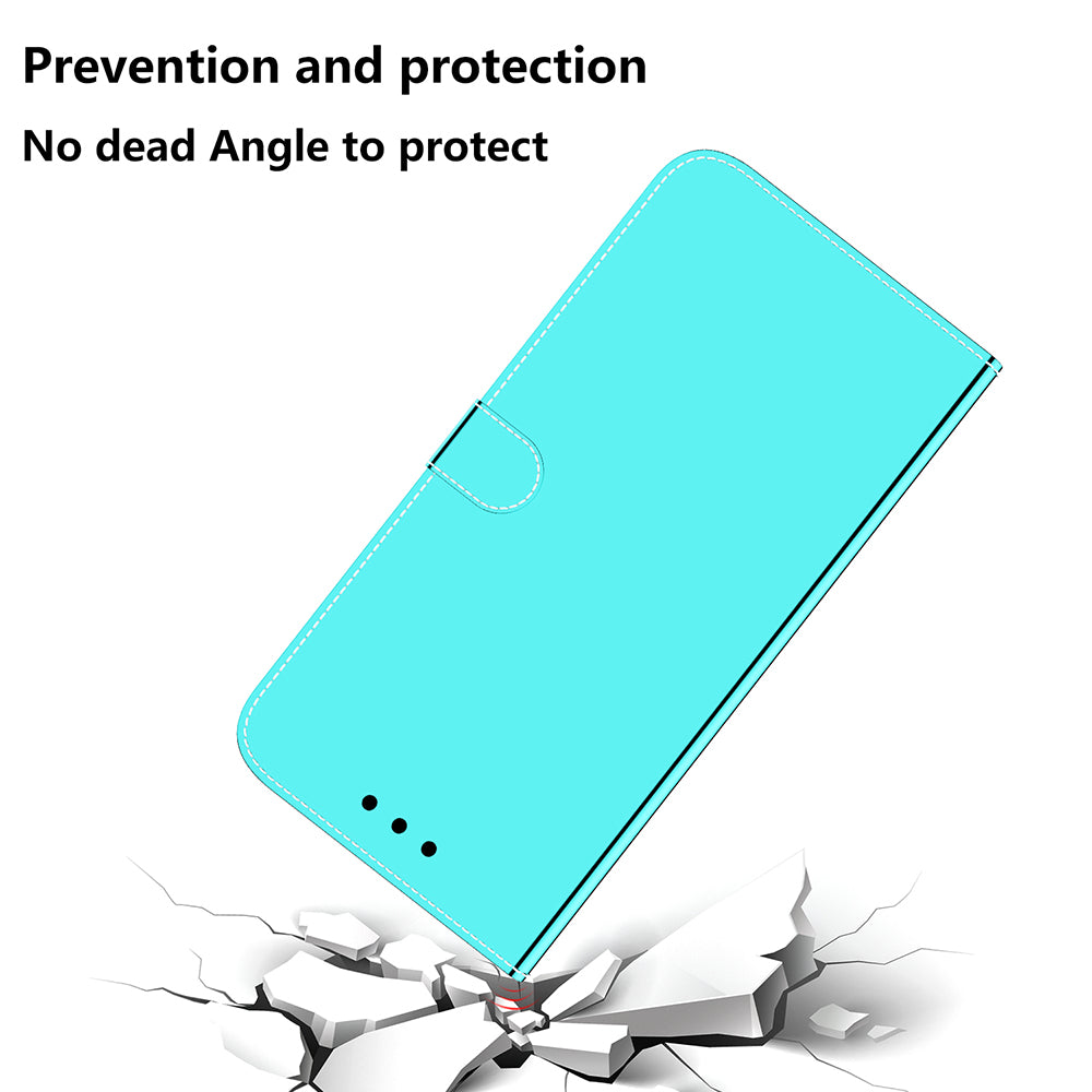 Well-Protected Mirror-like Surface Leather Case + Wrist Strap with Wallet Stand Design for Google Pixel 5a 5G