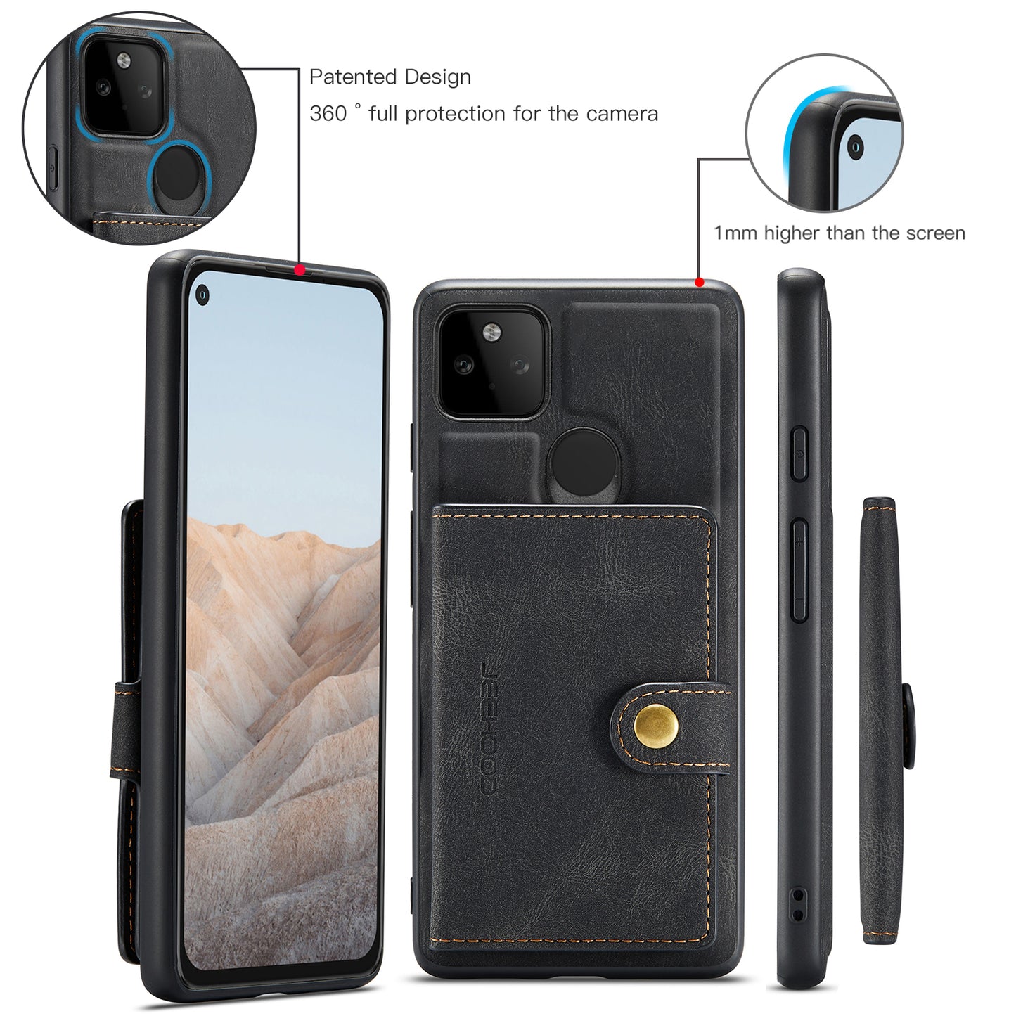 JEEHOOD Magnetic Clasp Wallet Design Detachable 2-in-1 Leather Coated TPU Phone Case for Google Pixel 5a 5G