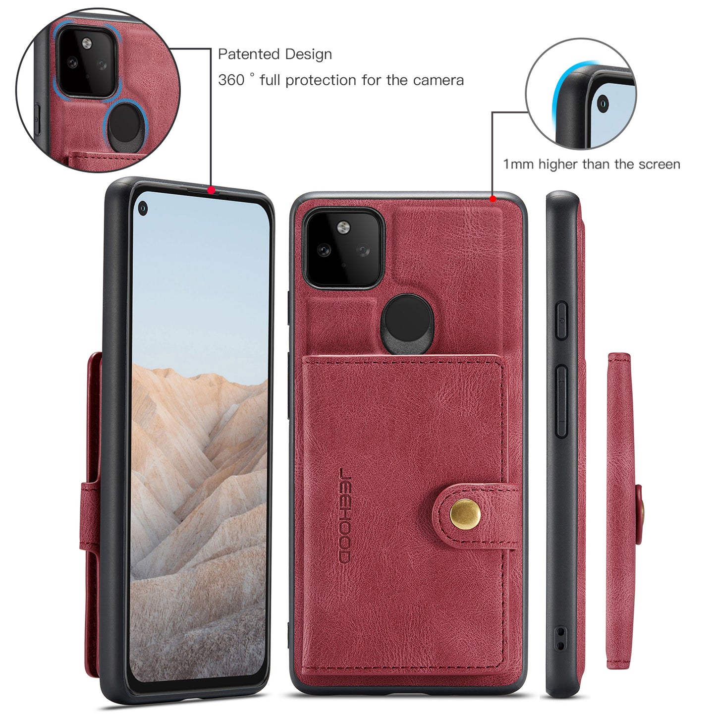 JEEHOOD Magnetic Clasp Wallet Design Detachable 2-in-1 Leather Coated TPU Phone Case for Google Pixel 5a 5G