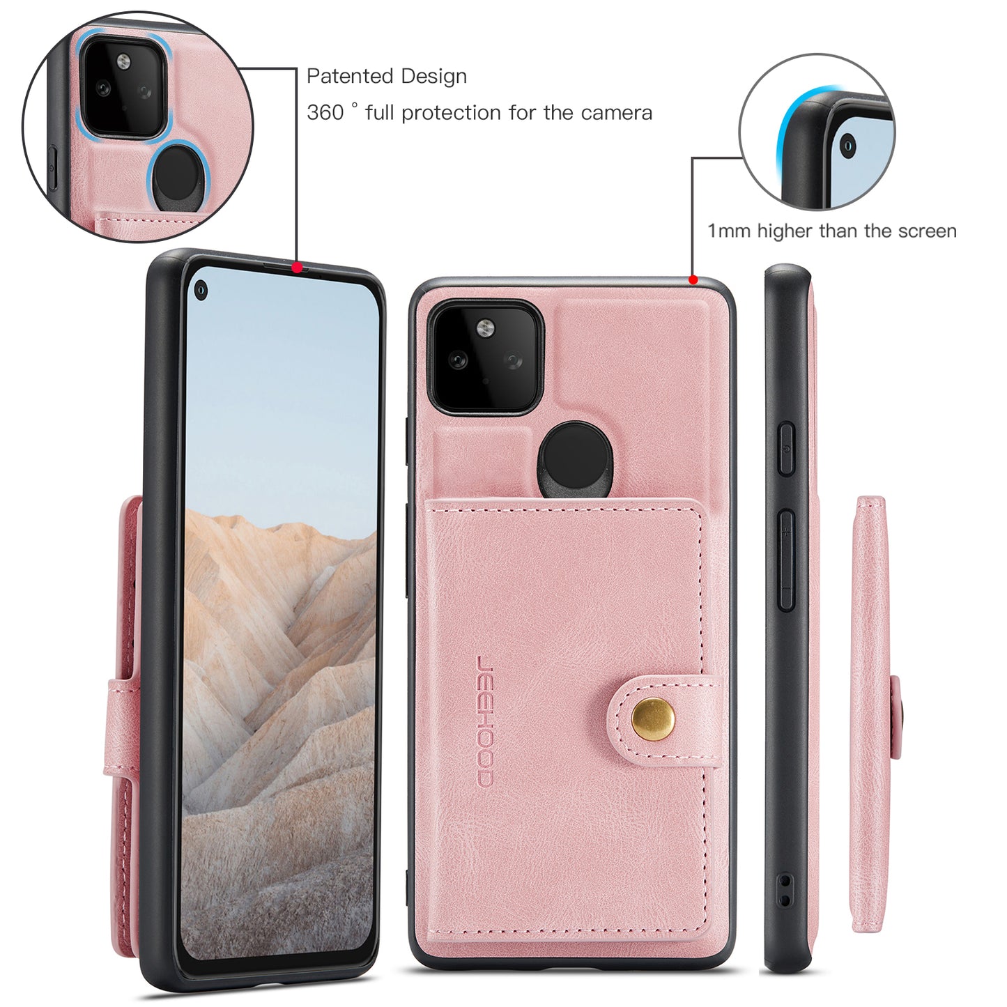 JEEHOOD Magnetic Clasp Wallet Design Detachable 2-in-1 Leather Coated TPU Phone Case for Google Pixel 5a 5G