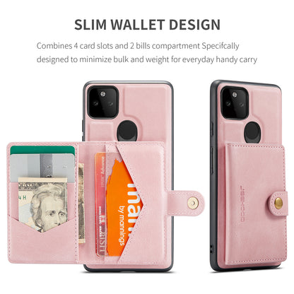 JEEHOOD Magnetic Clasp Wallet Design Detachable 2-in-1 Leather Coated TPU Phone Case for Google Pixel 5a 5G