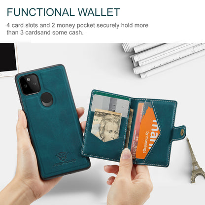 JEEHOOD Magnetic Clasp Wallet Design Detachable 2-in-1 Leather Coated TPU Phone Case for Google Pixel 5a 5G