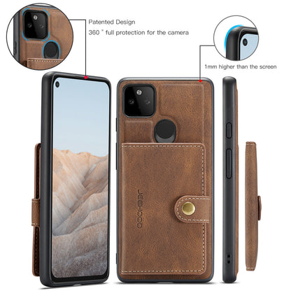 JEEHOOD Magnetic Clasp Wallet Design Detachable 2-in-1 Leather Coated TPU Phone Case for Google Pixel 5a 5G