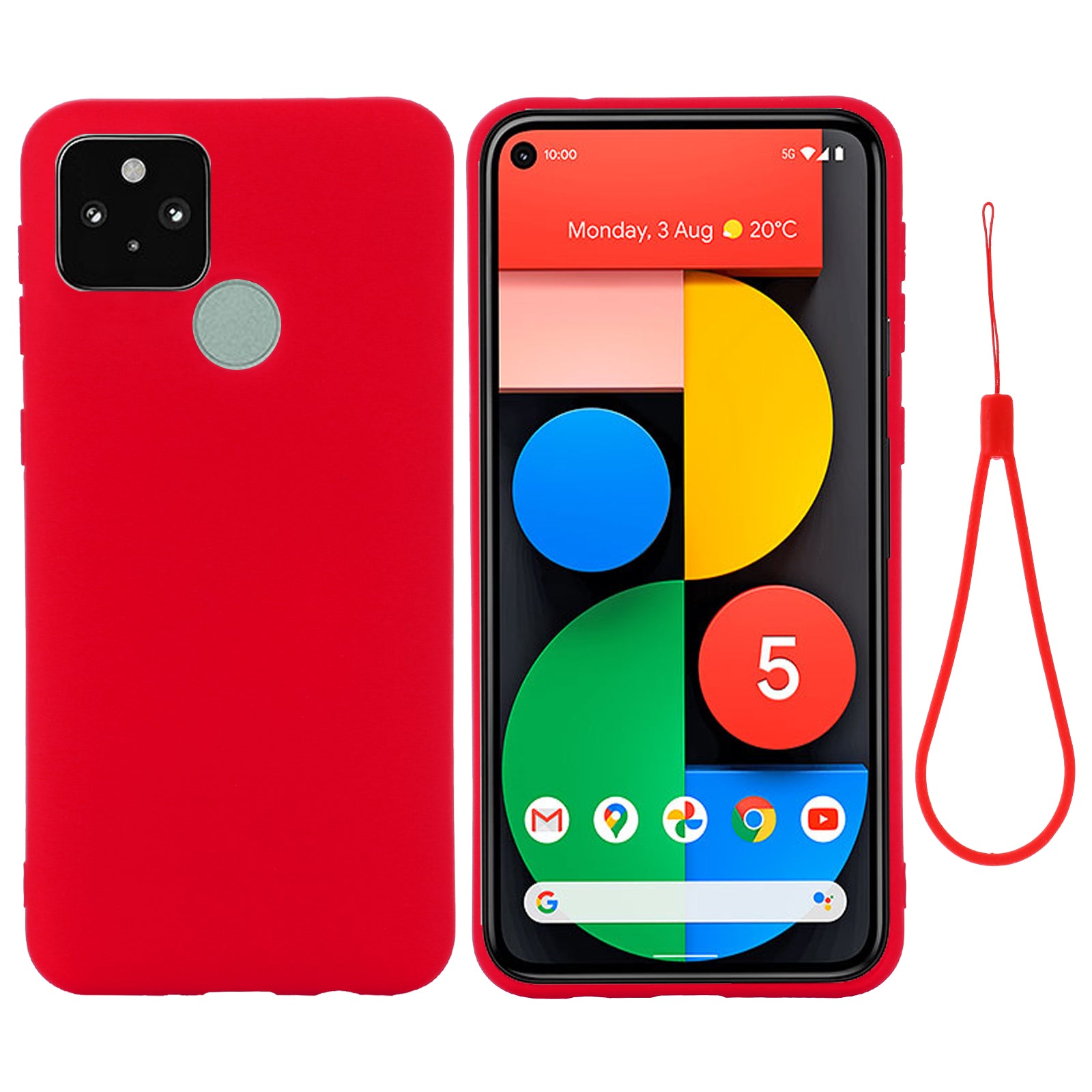 Well-Protected Solid Color Liquid Silicone Phone Protective Shell with Strap for Google Pixel 5a 5G