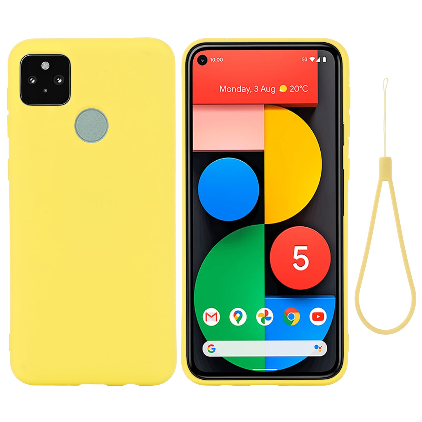 Well-Protected Solid Color Liquid Silicone Phone Protective Shell with Strap for Google Pixel 5a 5G