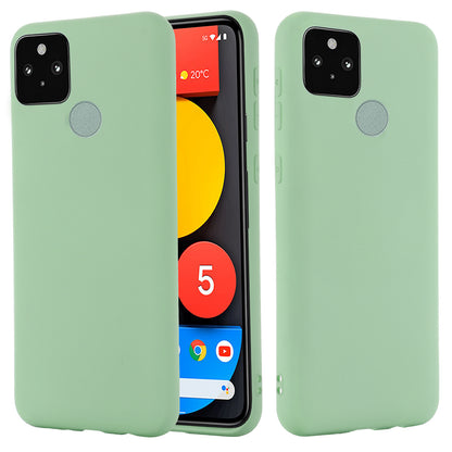 Well-Protected Solid Color Liquid Silicone Phone Protective Shell with Strap for Google Pixel 5a 5G