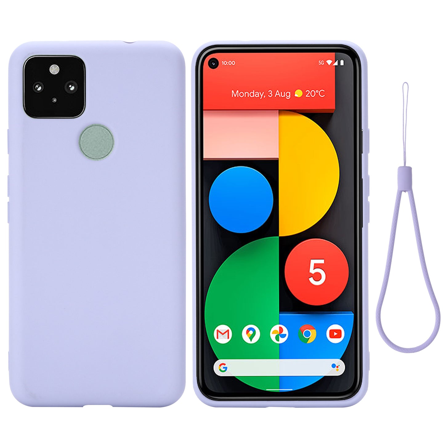 Well-Protected Solid Color Liquid Silicone Phone Protective Shell with Strap for Google Pixel 5a 5G