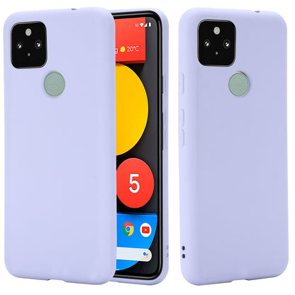 Well-Protected Solid Color Liquid Silicone Phone Protective Shell with Strap for Google Pixel 5a 5G