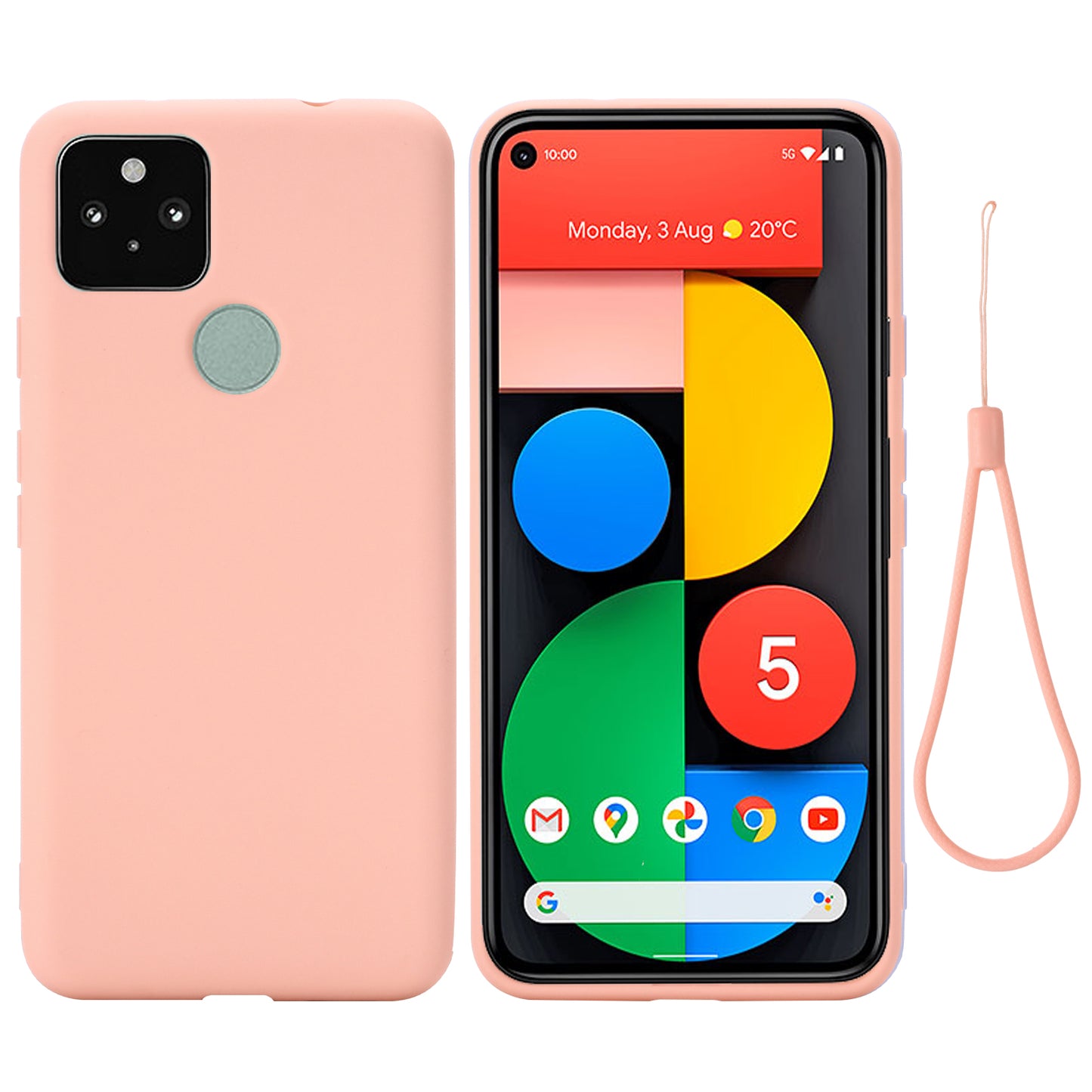 Well-Protected Solid Color Liquid Silicone Phone Protective Shell with Strap for Google Pixel 5a 5G