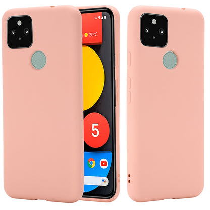 Well-Protected Solid Color Liquid Silicone Phone Protective Shell with Strap for Google Pixel 5a 5G