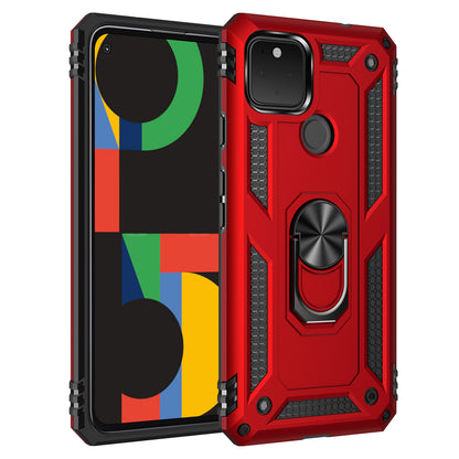 Hybrid PC + TPU + Metal Anti-Fall Finger Ring Kickstand Phone Case Shell for Google Pixel 4a 5G