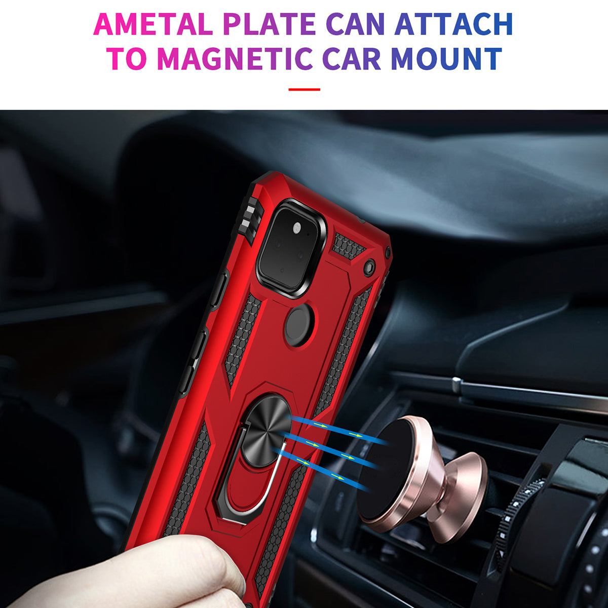 Hybrid PC + TPU + Metal Anti-Fall Finger Ring Kickstand Phone Case Shell for Google Pixel 4a 5G