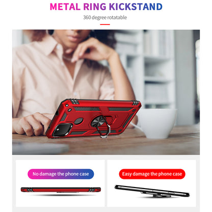 Hybrid PC + TPU + Metal Anti-Fall Finger Ring Kickstand Phone Case Shell for Google Pixel 4a 5G