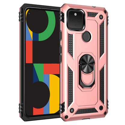 Hybrid PC + TPU + Metal Anti-Fall Finger Ring Kickstand Phone Case Shell for Google Pixel 4a 5G