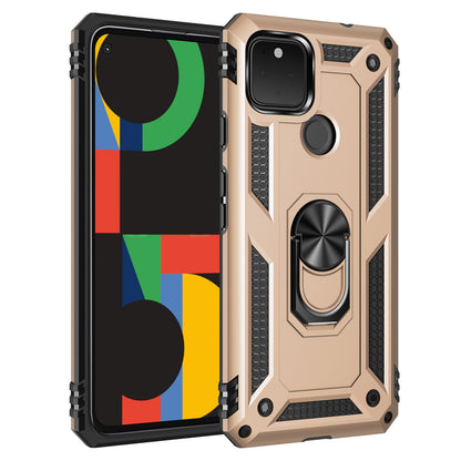 Hybrid PC + TPU + Metal Anti-Fall Finger Ring Kickstand Phone Case Shell for Google Pixel 4a 5G