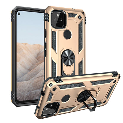 Anti-Fall Hybrid PC + TPU Phone Case Shell with Finger Ring Kickstand for Google Pixel 5a