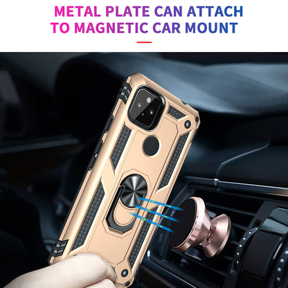 Anti-Fall Hybrid PC + TPU Phone Case Shell with Finger Ring Kickstand for Google Pixel 5a