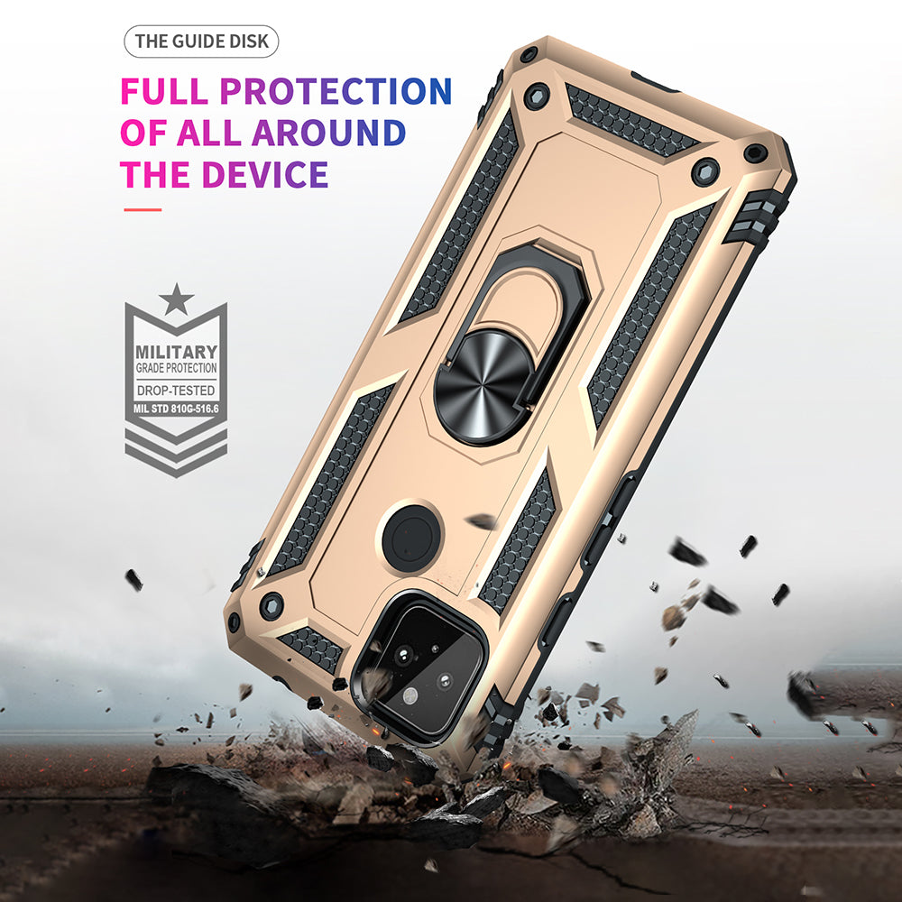 Anti-Fall Hybrid PC + TPU Phone Case Shell with Finger Ring Kickstand for Google Pixel 5a