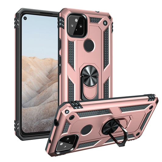 Anti-Fall Hybrid PC + TPU Phone Case Shell with Finger Ring Kickstand for Google Pixel 5a