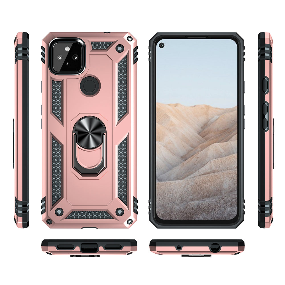 Anti-Fall Hybrid PC + TPU Phone Case Shell with Finger Ring Kickstand for Google Pixel 5a