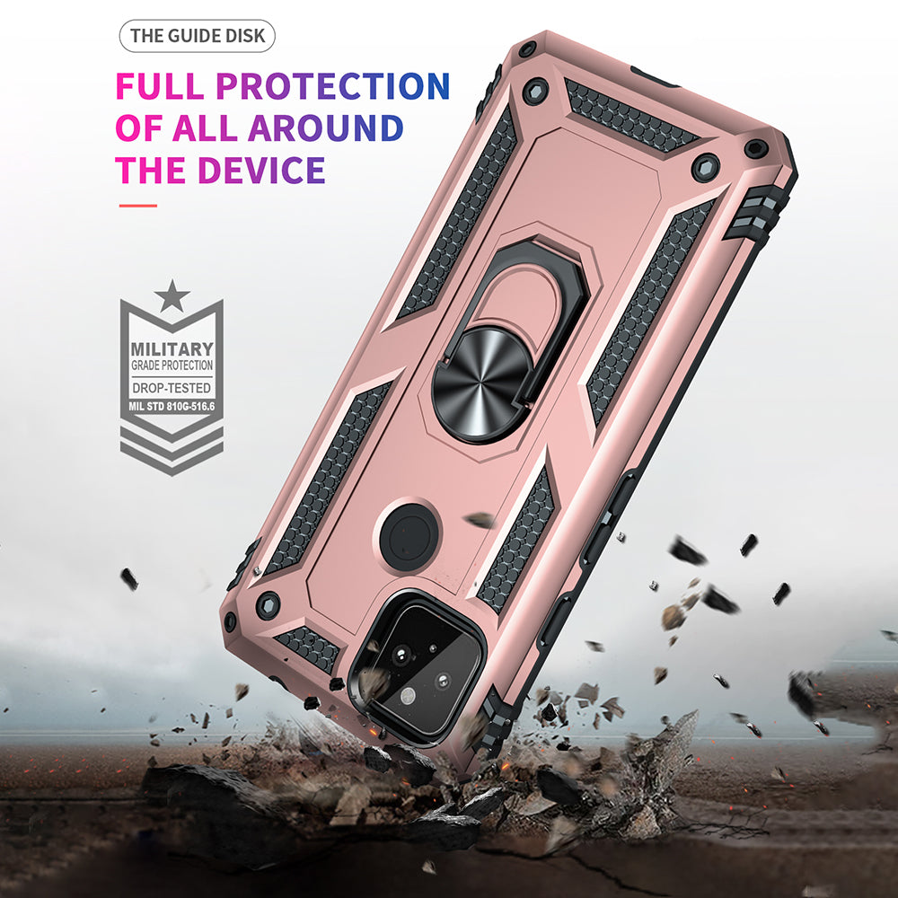 Anti-Fall Hybrid PC + TPU Phone Case Shell with Finger Ring Kickstand for Google Pixel 5a