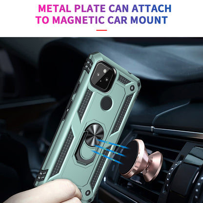 Anti-Fall Hybrid PC + TPU Phone Case Shell with Finger Ring Kickstand for Google Pixel 5a