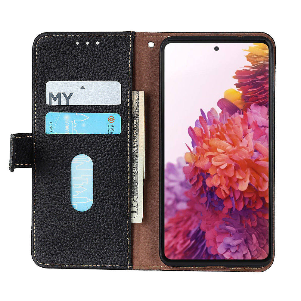 KHAZNEH Litchi Texture Top Layer Genuine Leather Wallet Stand Design Phone Case for Google Pixel 6 Pro