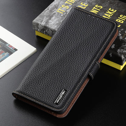 KHAZNEH Litchi Texture Top Layer Genuine Leather Wallet Stand Design Phone Case for Google Pixel 6 Pro