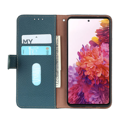 KHAZNEH Litchi Texture Top Layer Genuine Leather Wallet Stand Design Phone Case for Google Pixel 6 Pro