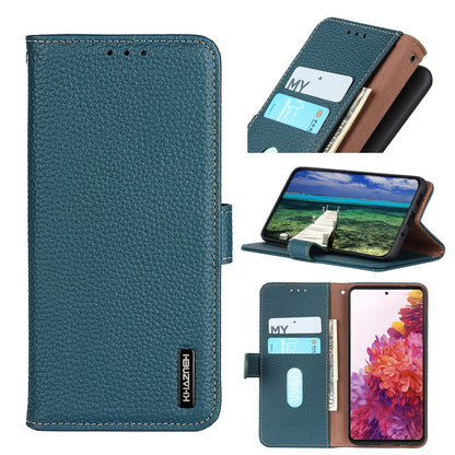 KHAZNEH Litchi Texture Top Layer Genuine Leather Wallet Stand Design Phone Case for Google Pixel 6 Pro