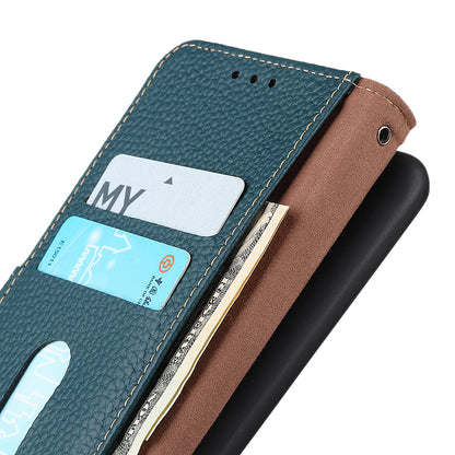 KHAZNEH Litchi Texture Top Layer Genuine Leather Wallet Stand Design Phone Case for Google Pixel 6 Pro