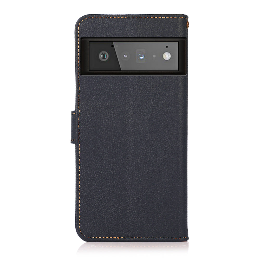 KHAZNEH Genuine Leather Phone Shell Case with RFID Anti-theft Swiping Design for Google Pixel 6 Pro