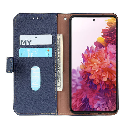 KHAZNEH Litchi Texture Top Layer Genuine Leather Phone Wallet Stand Case Protector for Google Pixel 6