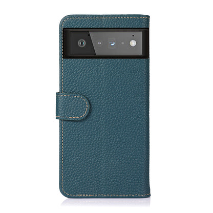 KHAZNEH Litchi Texture Top Layer Genuine Leather Phone Wallet Stand Case Protector for Google Pixel 6