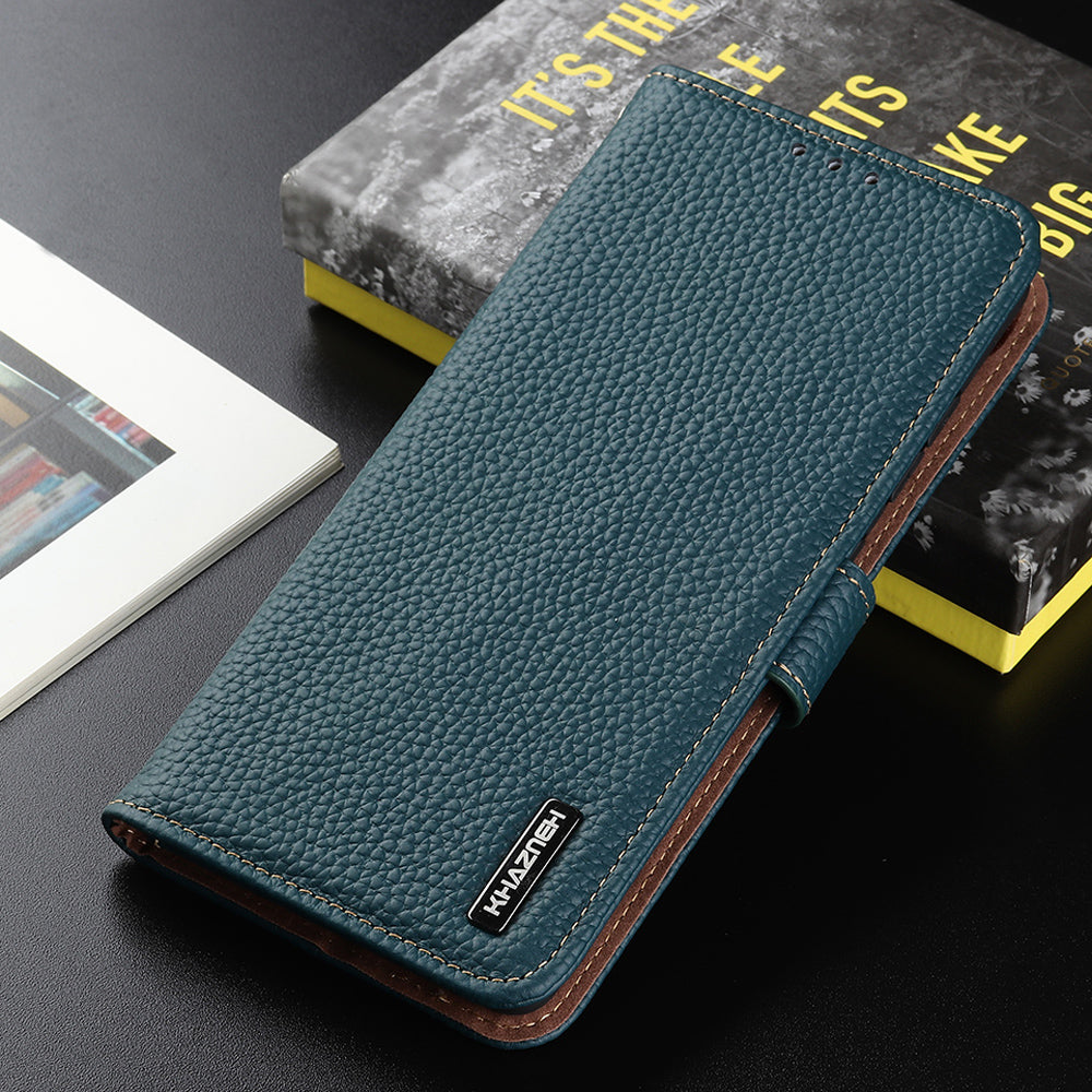 KHAZNEH Litchi Texture Top Layer Genuine Leather Phone Wallet Stand Case Protector for Google Pixel 6