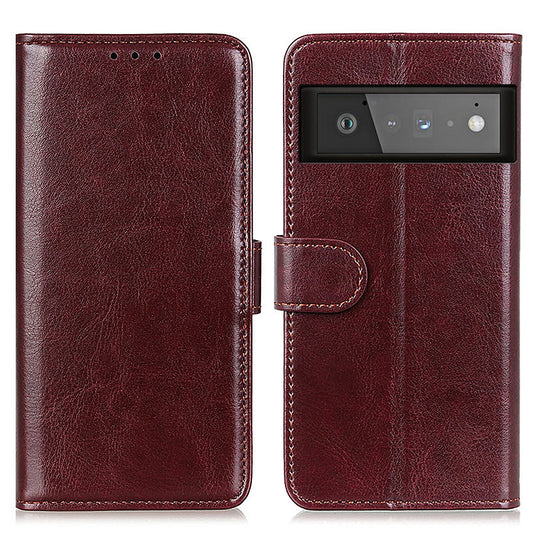 Wallet Design Drop-proof Crazy Horse Skin Leather Phone Stand Protective Shell for Google Pixel 6 Pro