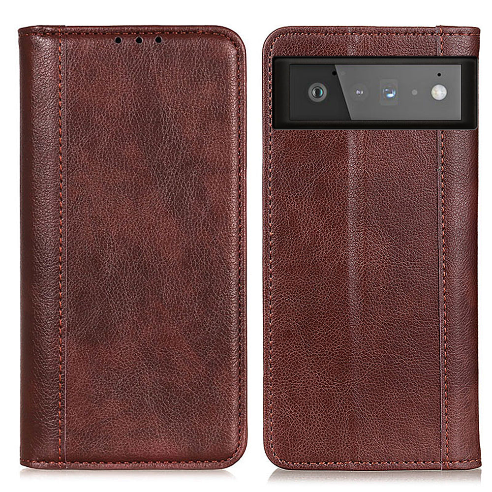 Litchi Texture Split Leather Auto-absorbed Wallet Stand Case Cover for Google Pixel 6