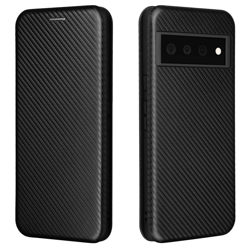 Auto-absorbed Leather Shell Carbon Fiber Texture with Card Slot and Ring Strap for Google Pixel 6