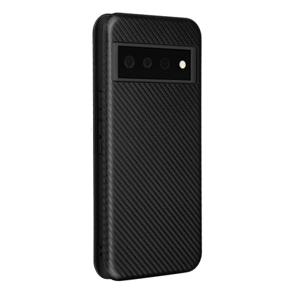 Auto-absorbed Leather Shell Carbon Fiber Texture with Card Slot and Ring Strap for Google Pixel 6