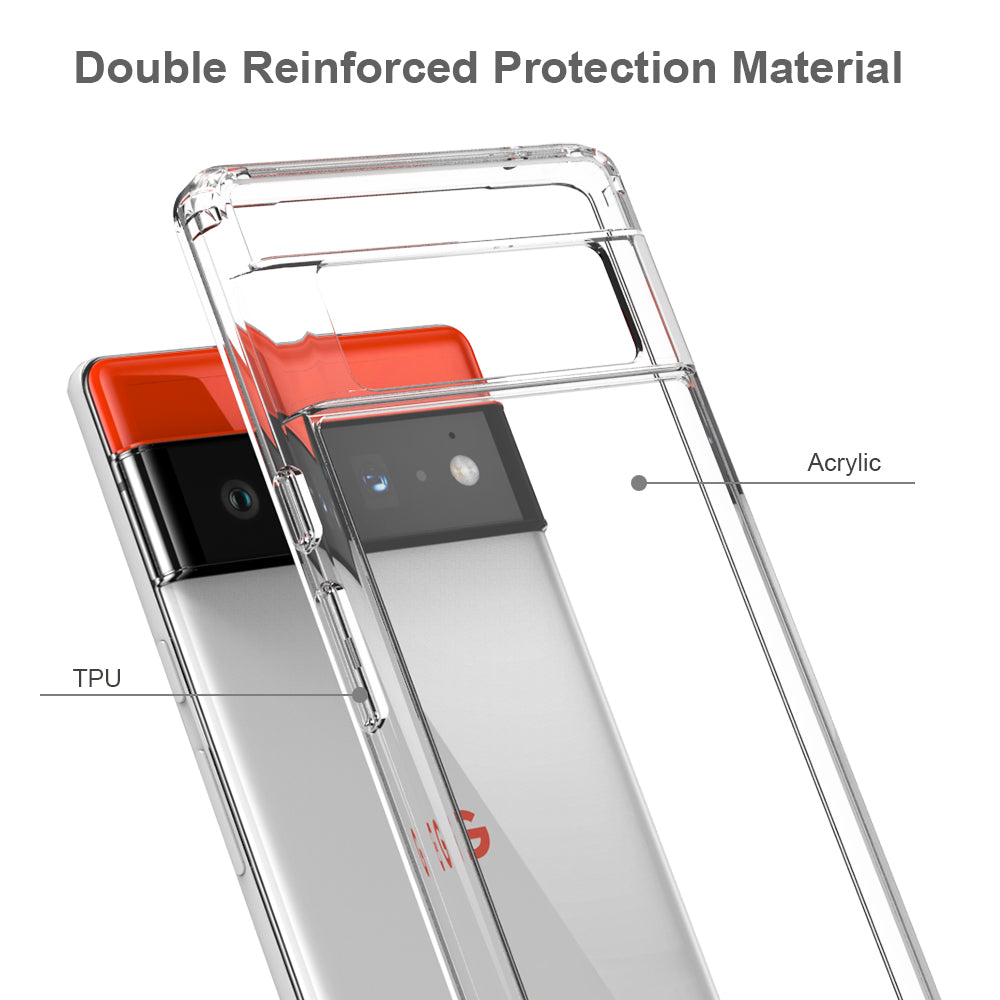 Ultra Clear Slim Shock Absorption Reinforced Soft TPU Frame + Solid Acrylic Back Cover for Google Pixel 6 Pro