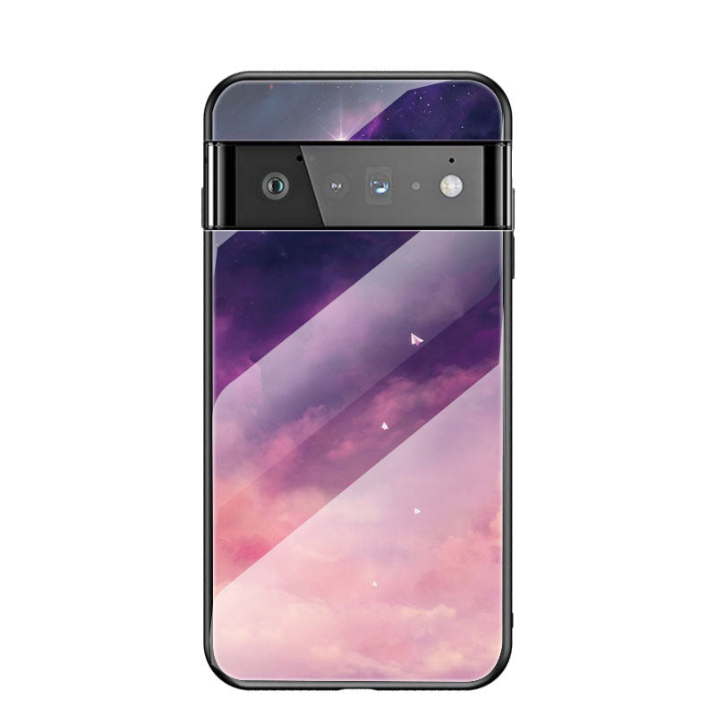 Drop-resistant Starry Sky Pattern Tempered Glass Phone Hybrid Back Case for Google Pixel 6 Pro