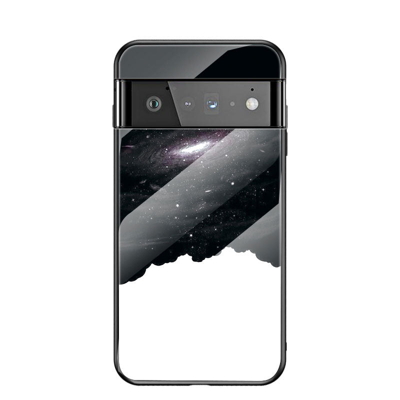 Drop-resistant Starry Sky Pattern Tempered Glass Phone Hybrid Back Case for Google Pixel 6 Pro